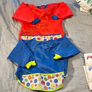 Set of 4 paint smocks toddler. Two Mario brothers themed and 2 ikea